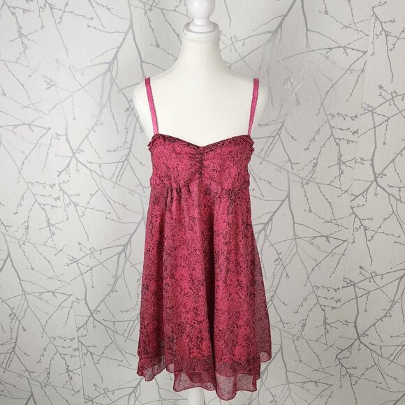 Volcom Dresses & Skirts - Volcom Hot Pink Lace Print Strappy Babydoll Flowy Y2K Mini Dress
